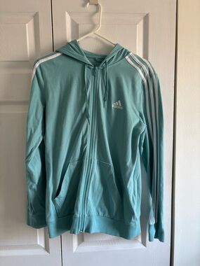 adidas Mint Green Full-Zip Hoodie with White Stripes